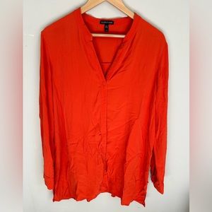 EILEEN FISHER Georgette 100% SILK Crepe Blouse Top, L - Red - $298